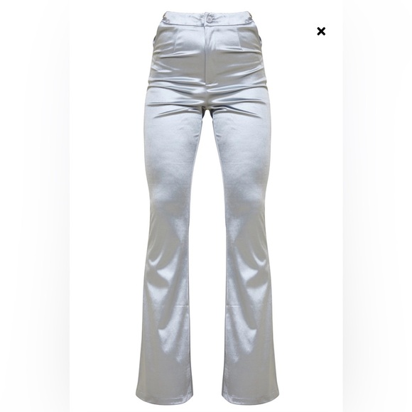 PLT - Silver Stretch Satin Cut Out Hip Detail Flared Trousers, size 6 - Picture 4 of 4